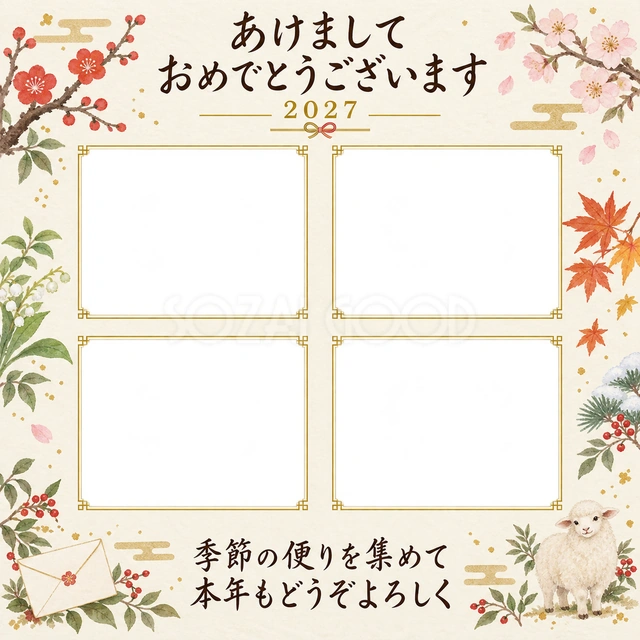 四季の絵はがきの写真年賀状の無料イラスト