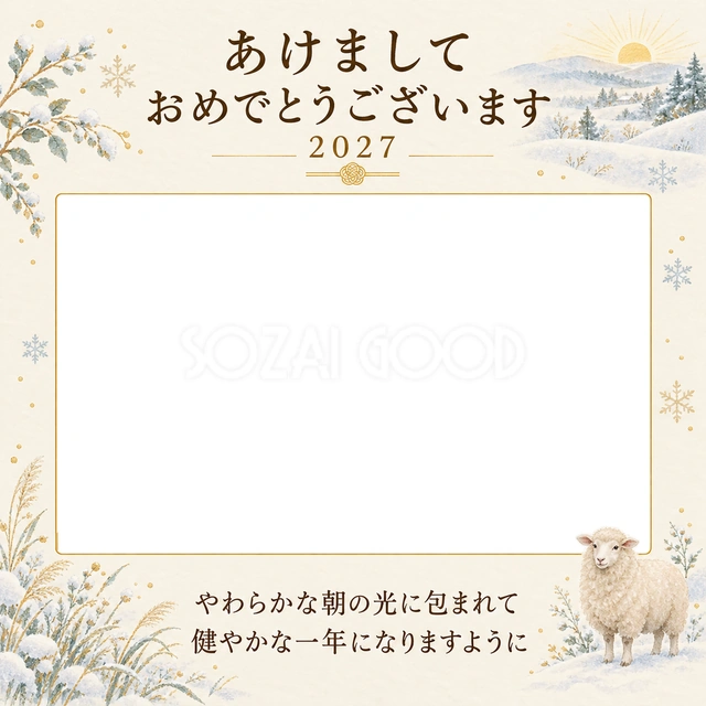 冬の朝日の便りの写真年賀状の無料イラスト