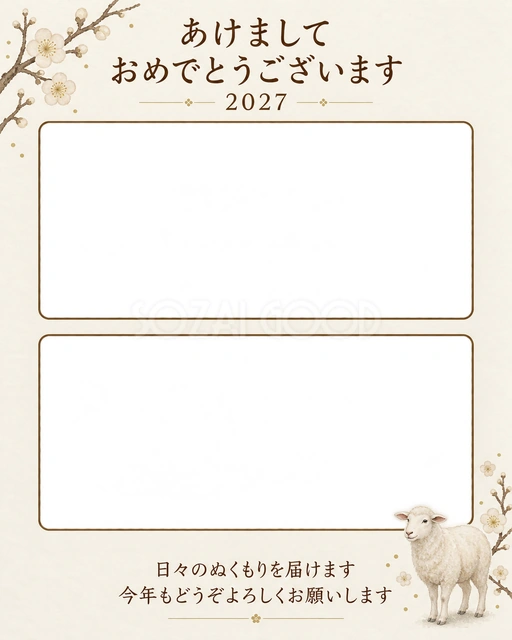 茶色の枝と暮らしの写真年賀状の無料イラスト