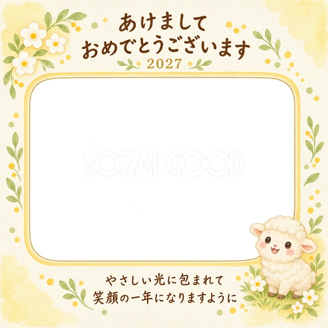 ひだまりの笑顔の写真年賀状の無料イラスト