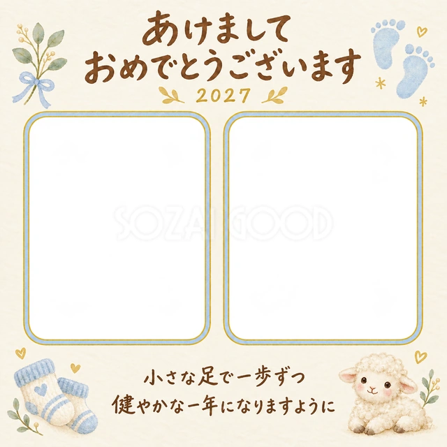 小さな足とすくすく新年の写真年賀状の無料イラスト