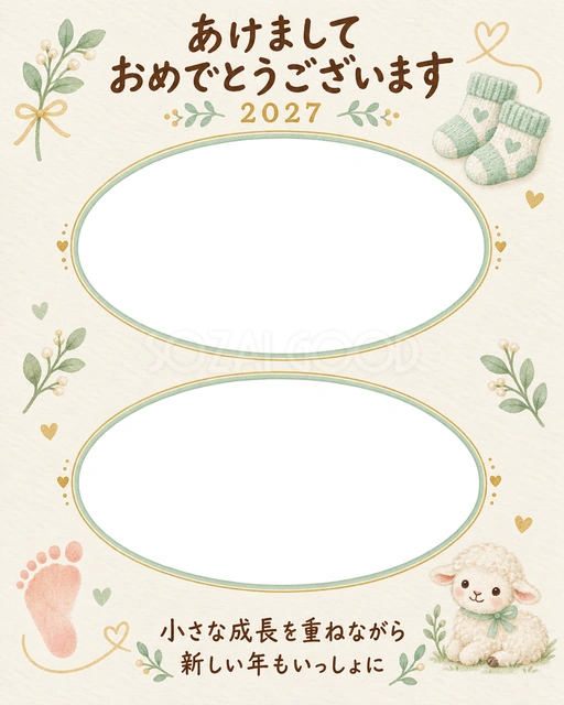 縦長の靴下と足の思い出の写真年賀状の無料イラスト