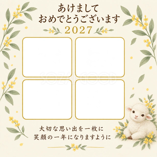 四枚の小花アルバムの無料年賀状イラスト