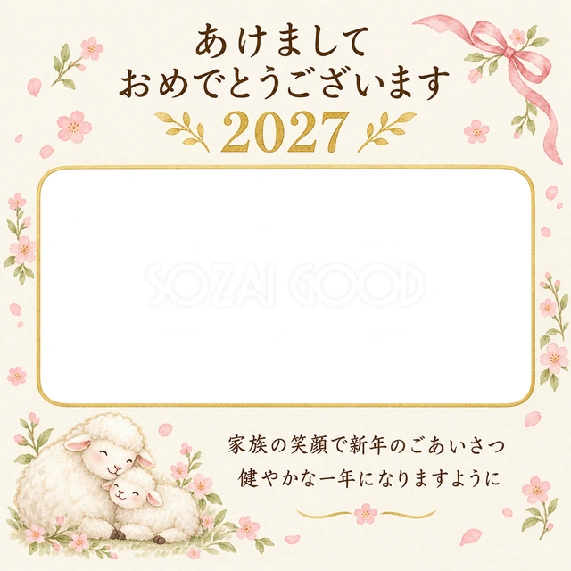 抱っこと寄り添う羊の無料年賀状イラスト