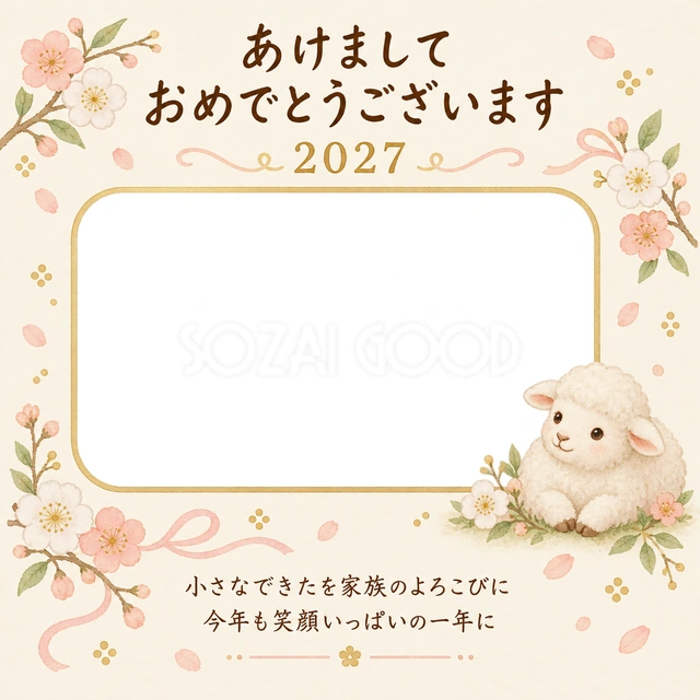 小花と寝返りのお祝いの無料年賀状イラスト
