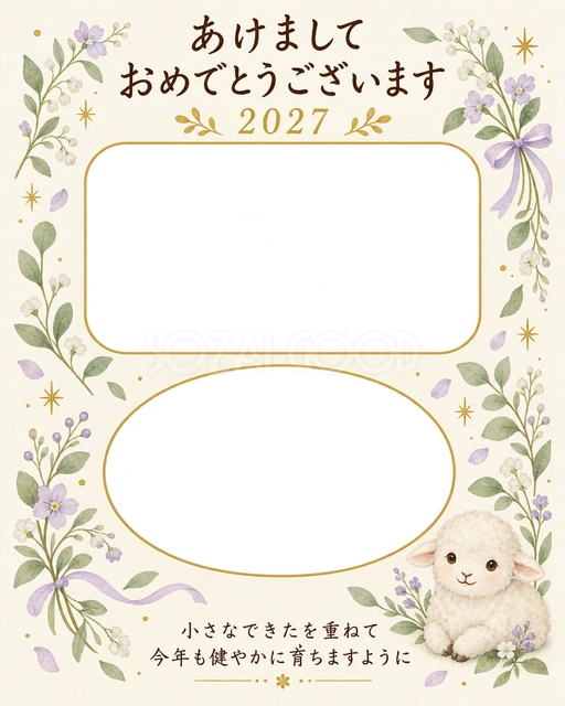 縦長の成長アルバムの無料年賀状イラスト