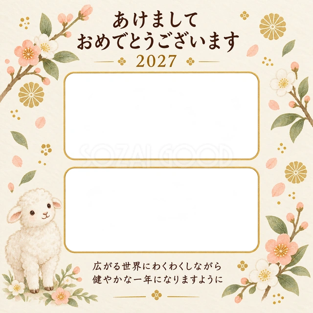 小花とはいはいの思い出の無料年賀状イラスト