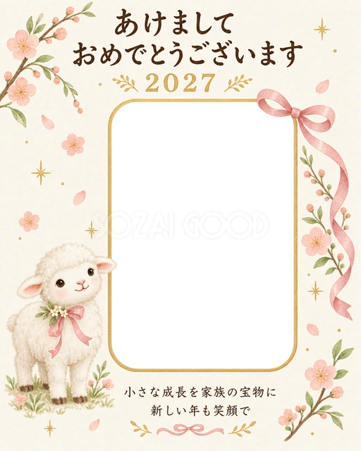 縦長の寝返り記念の無料年賀状イラスト