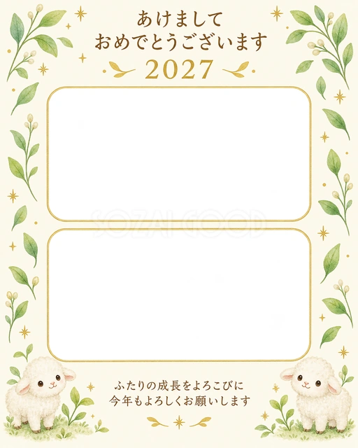 縦長の成長の葉の無料年賀状イラスト