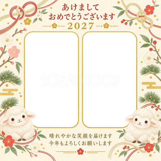 ふたつの水引の無料年賀状イラスト