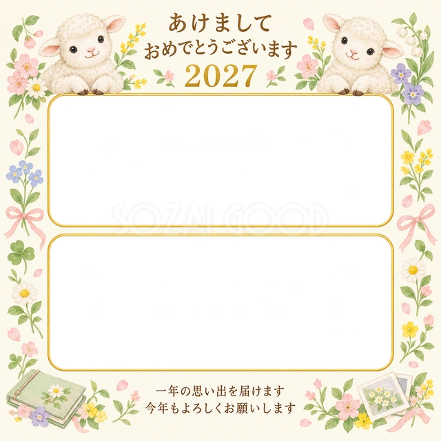春の小花のアルバムの無料年賀状イラスト