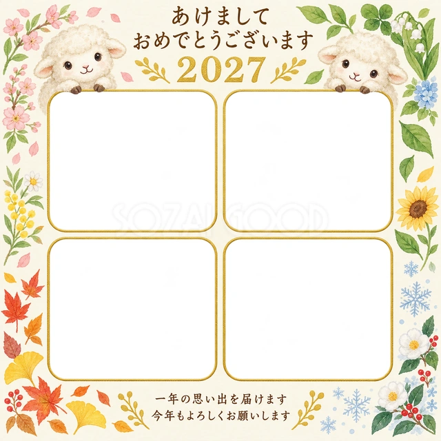 四季の小花のアルバムの無料年賀状イラスト