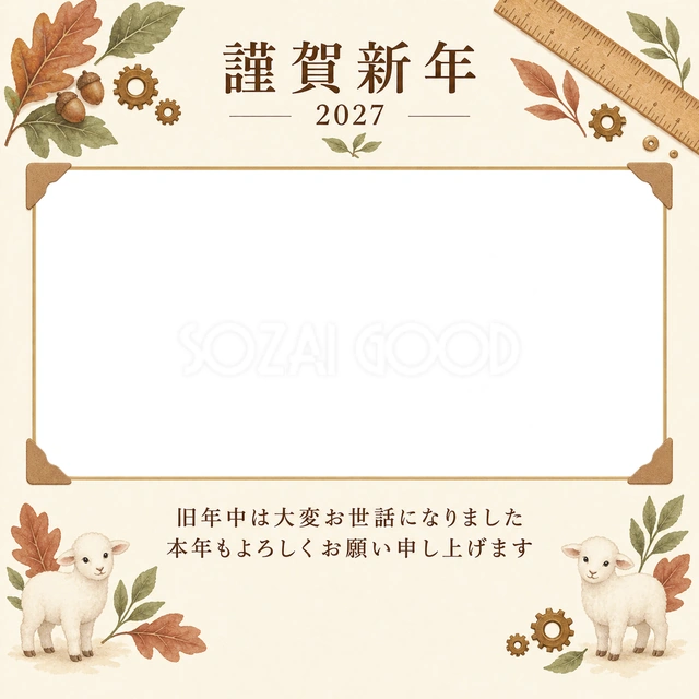 アルバムの一頁・木の葉の無料年賀状イラスト