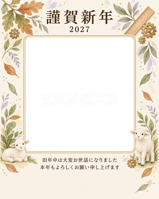 光のご挨拶・木の葉の無料年賀状イラスト