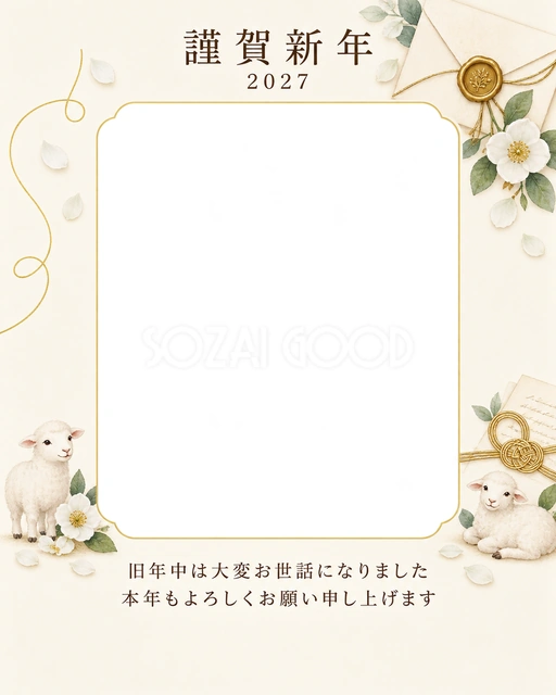 写真をすっきり・白い花の無料年賀状イラスト