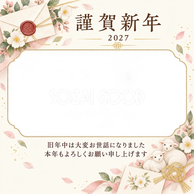 桃色のやさしさ・白い花の無料年賀状イラスト