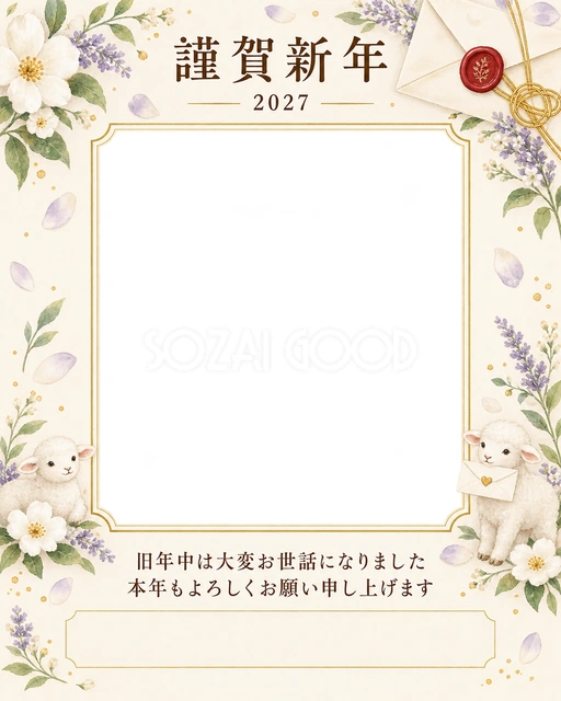 光のご挨拶・白い花の無料年賀状イラスト
