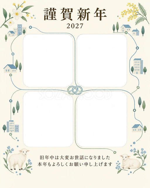 季節をつなぐ・つながる線の無料年賀状イラスト