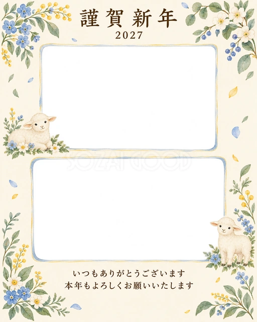 季節をつなぐ・小花の無料年賀状イラスト