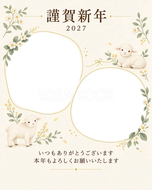 写真をすっきり・小花の無料年賀状イラスト