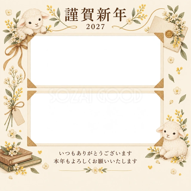 アルバムの一頁・小花の無料年賀状イラスト