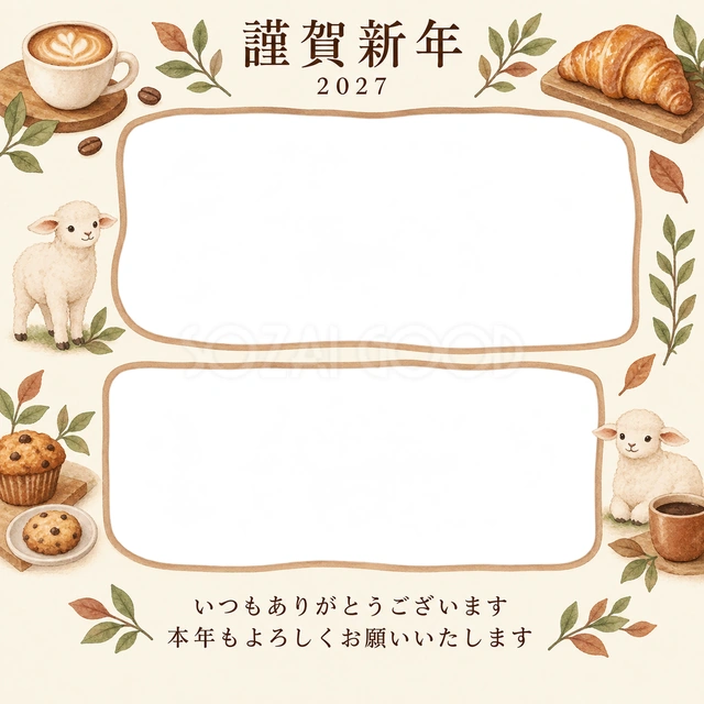 木のぬくもり・小さなカップの無料年賀状イラスト