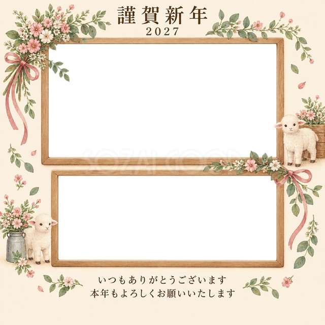 木のぬくもり・小花の束の無料年賀状イラスト