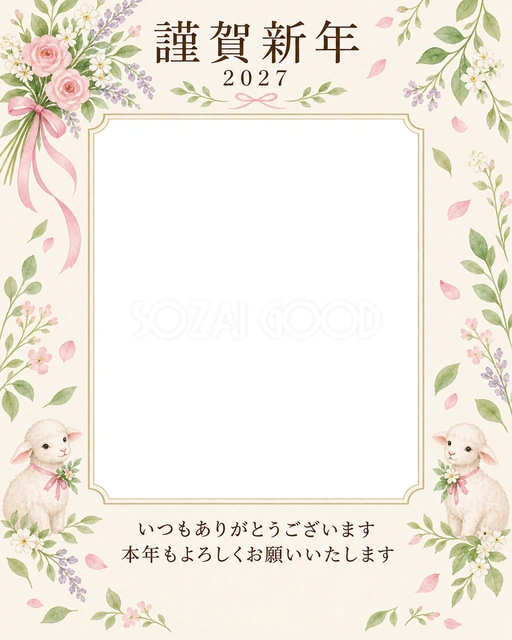 光のご挨拶・小花の束の無料年賀状イラスト