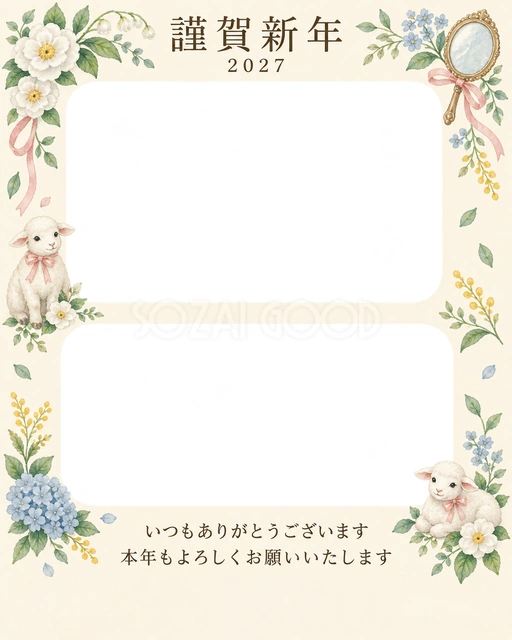 季節をつなぐ・白い花の無料年賀状イラスト
