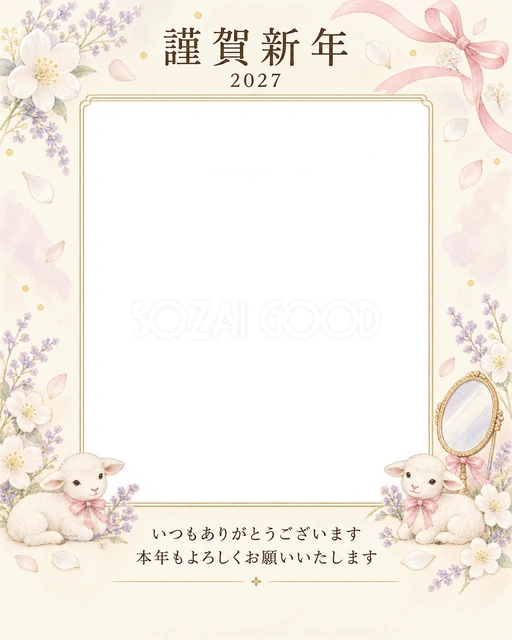 光のご挨拶・白い花の無料年賀状イラスト