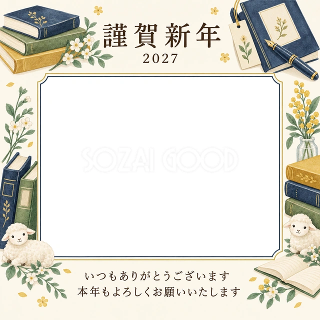 紺色の晴れやかさ・本の無料年賀状イラスト