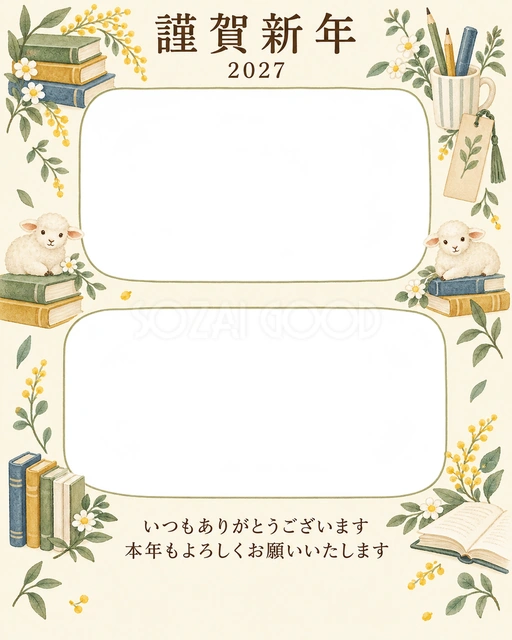 季節をつなぐ・本の無料年賀状イラスト