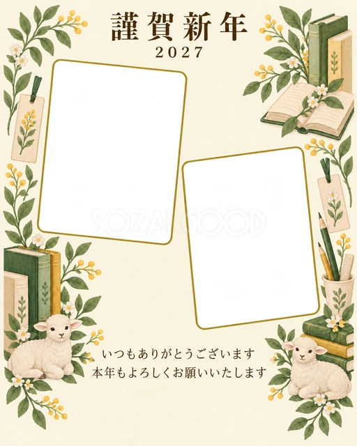 写真をすっきり・本の無料年賀状イラスト