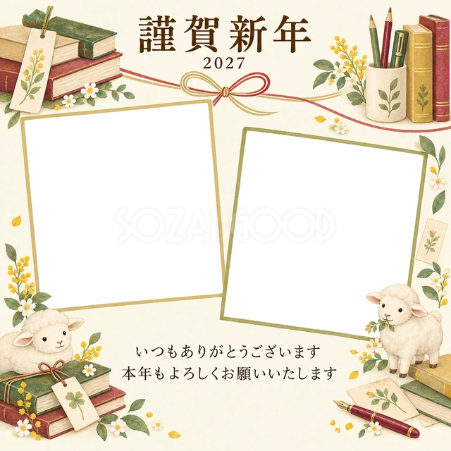 祝う結び目・本の無料年賀状イラスト
