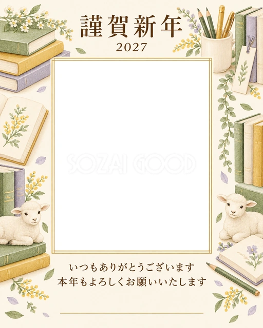 光のご挨拶・本の無料年賀状イラスト