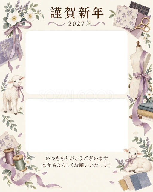 季節をつなぐ・細いリボンの無料年賀状イラスト