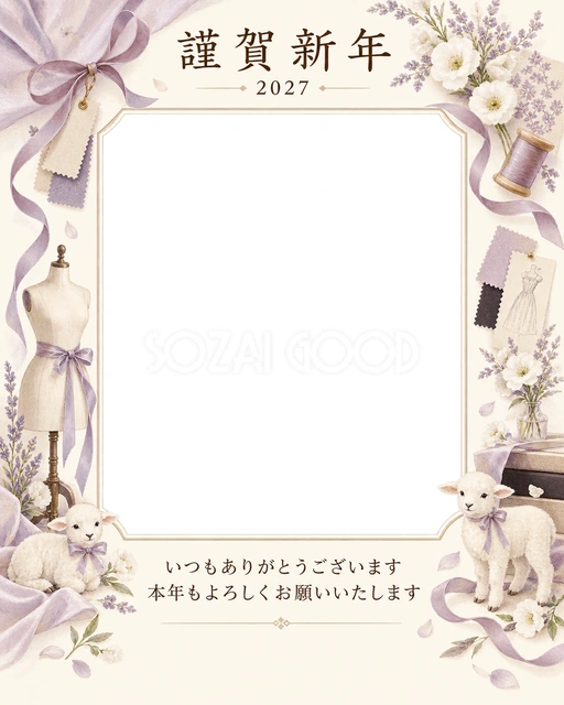 光のご挨拶・細いリボンの無料年賀状イラスト