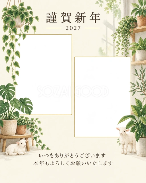 写真をすっきり・観葉植物の無料年賀状イラスト