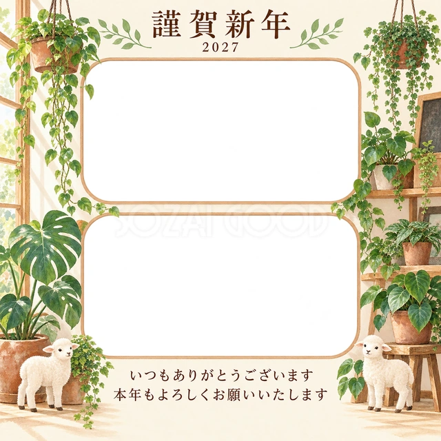 木のぬくもり・観葉植物の無料年賀状イラスト