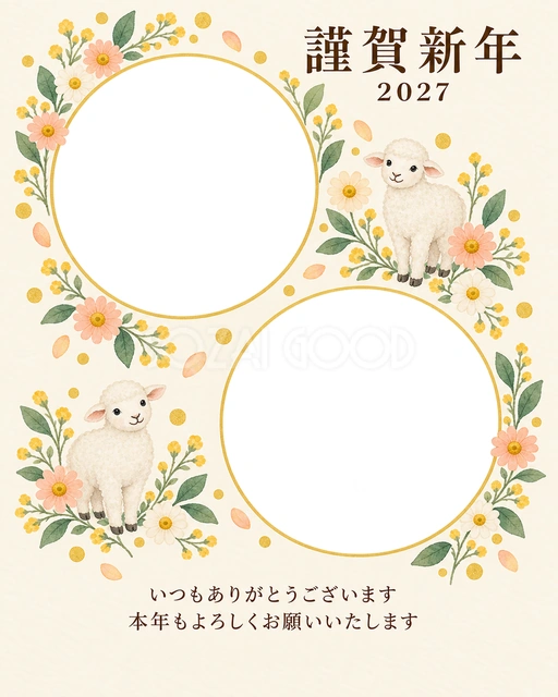 写真をすっきり・丸い小花の無料年賀状イラスト