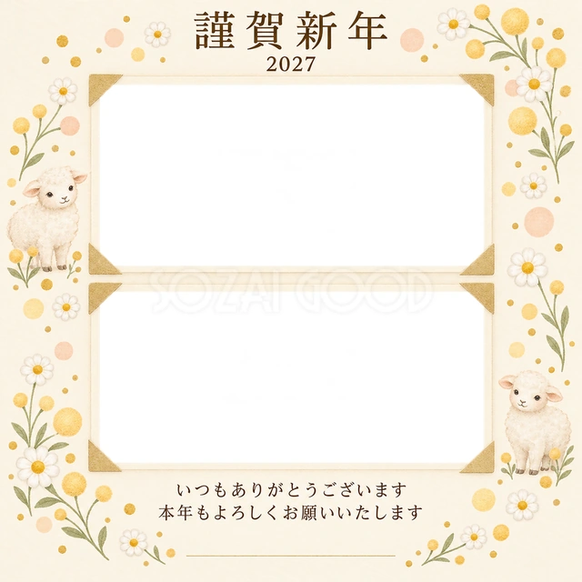 アルバムの一頁・丸い小花の無料年賀状イラスト