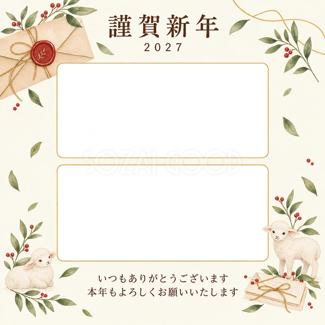 余白を生かす和・手紙の無料年賀状イラスト