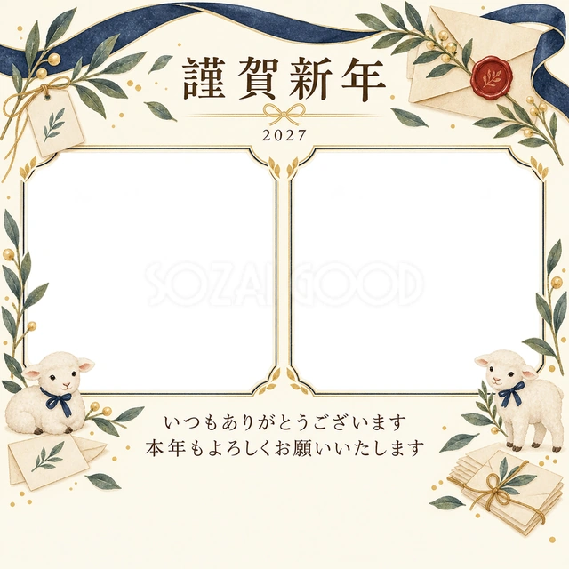 紺色の晴れやかさ・手紙の無料年賀状イラスト