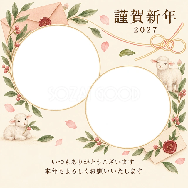 桃色のやさしさ・手紙の無料年賀状イラスト