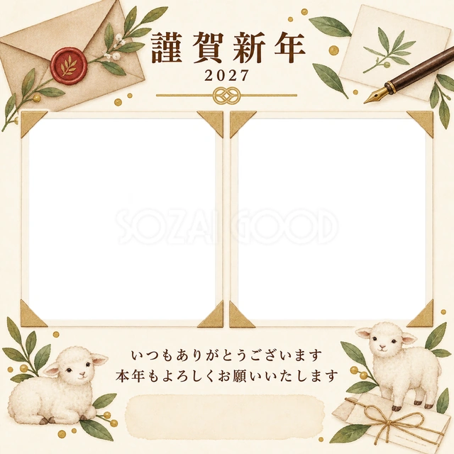 アルバムの一頁・手紙の無料年賀状イラスト