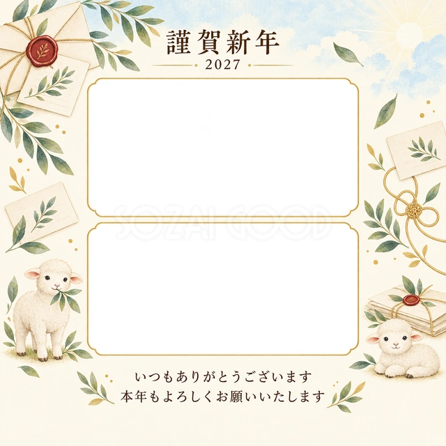 水色の朝・手紙の無料年賀状イラスト