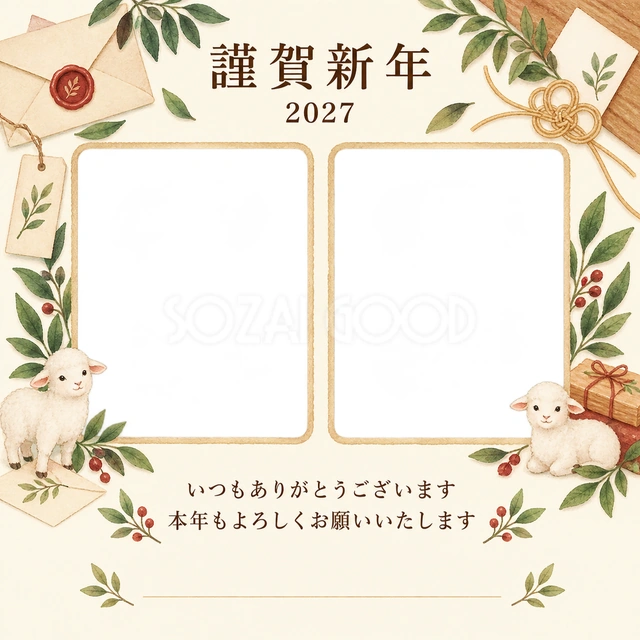 木のぬくもり・手紙の無料年賀状イラスト