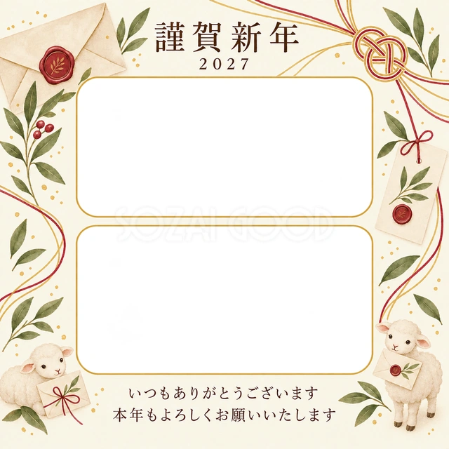祝う結び目・手紙の無料年賀状イラスト