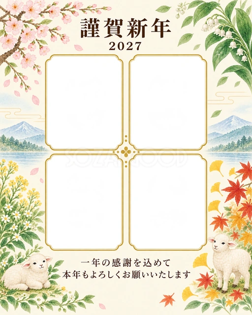 季節をつなぐ・写真アルバムの無料年賀状イラスト