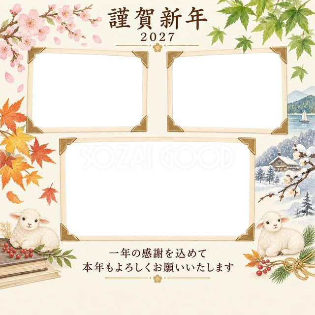 アルバムの一頁・写真アルバムの無料年賀状イラスト